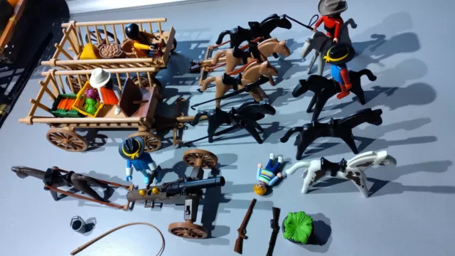 Hv Lot Playmobil Vintage 2 Chariot Soldat Nordiste Western Canon Indien Cowboy