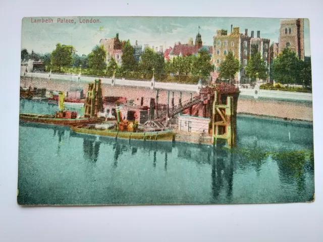London Vintage colour postcard 1908 Lambeth Palace from Thames