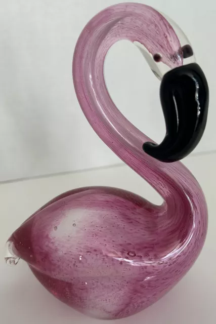 Pink Flamingo Hand Blown Art Glass Paper Weight Figurine Accent Beak Home Decor