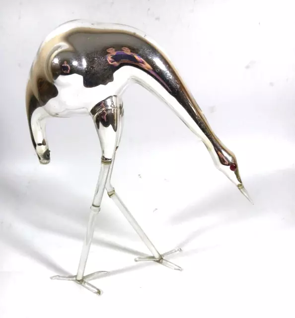 MCM Mercury Blown Glass Crane or Flamingo Bird Statue Figurine Vintage 11"