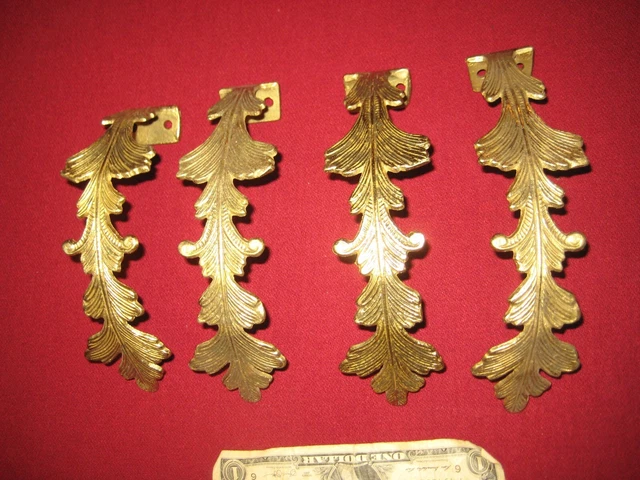 Set Of 4 Brass Shiny Leaf Curtain Tie backs 7" Hooks Unique
