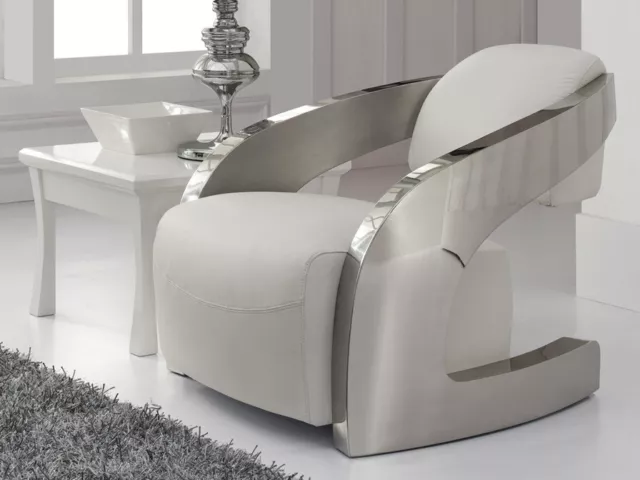 Armchair lounge chair designer chair chrome real leather white modern luxurious AMANDA