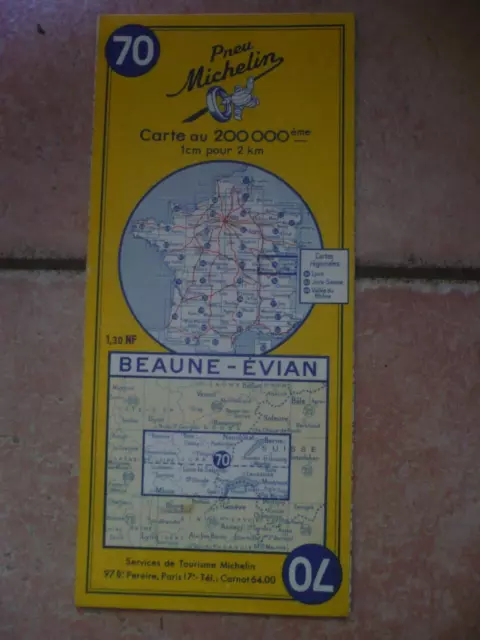 Carte Michelin N° 70 Beaune Evian Annee 1960