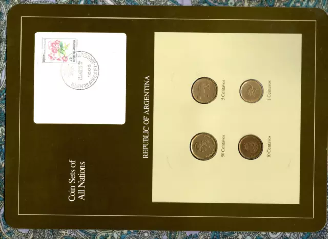 Coin Sets of All Nations Argentina w/card 50, 10, 5, 1 Centavos 1987 UNC