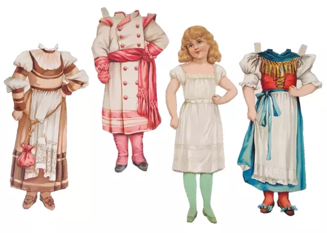 ORIGINAL 1904 RARE ANTIQUE McLOUGHLIN BROS  WIDE WORLD COSTUME PAPER DOLL