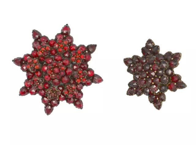 Antique Victorian Bohemian Garnet Star Pin Brooch 2 Piece Lot Gold Filled