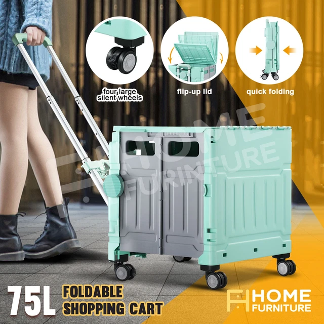 Folding Grocery Basket Shopping Cart Trolley Rolling Crate Portable Luggage Cart