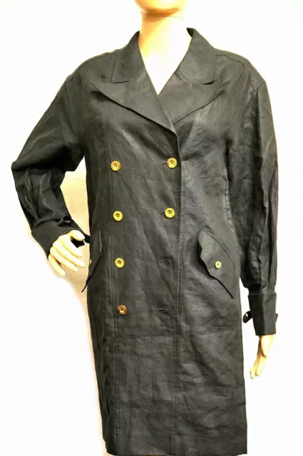 CHANEL 23942 Linen Long Coat 34 Black Authentic Women Used