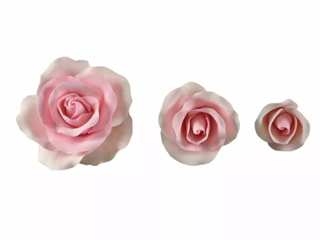 3 Single Pink Roses Sugar flower wedding birthday cake decoration topper craft