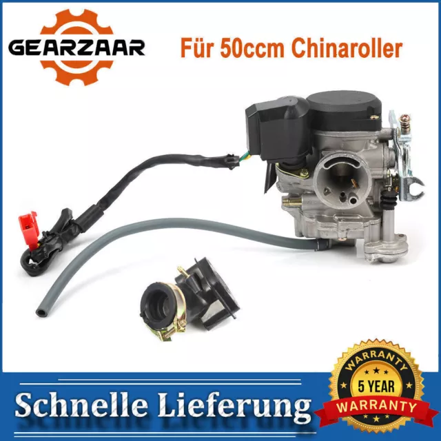 Vergaser 19mm mit E-Choke und Ansaugstutzen komplett für 50ccm Roller 4T AC Gare