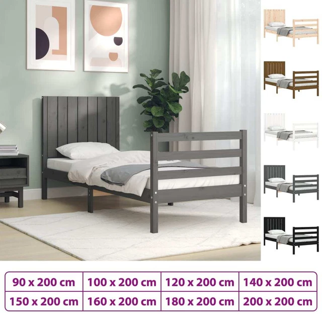Estructura de cama con cabecero madera maciza negro 140x190 cm vidaXL