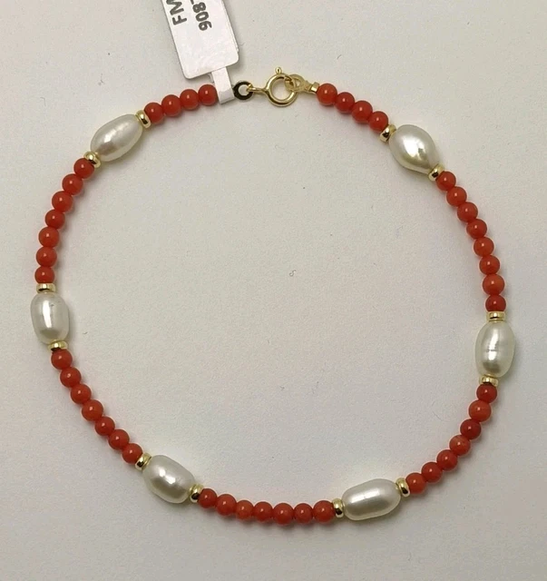 Bracelet Religieux Enfant Vermeil Et Corail Rose Vers 1900 - Occasion Bon état, Argent 925, France