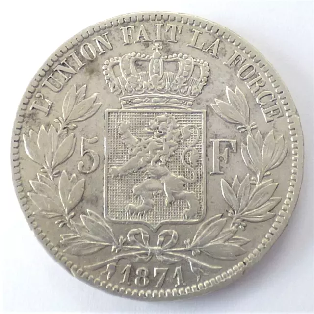 5 Francs, Leopold II, Silber, 1871, Belgien (4128)