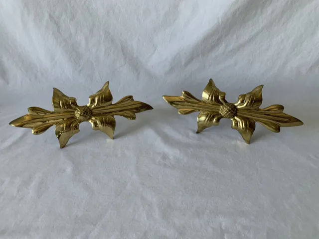 Vintage Brass Curtain Tie Backs Gold Leaf Acorn Made in India - Pair of 2 2