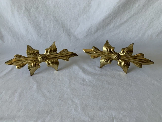 Vintage Brass Curtain Tie Backs Gold Leaf Acorn Made in India - Pair of 2 2