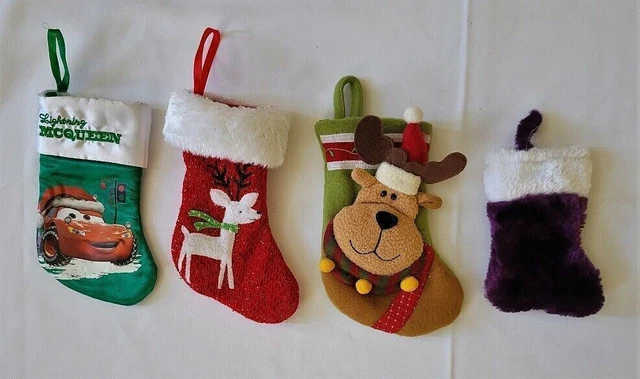 Lot of 4 assorted Christmas mini stocking holders Reindeer, lighting McQueen