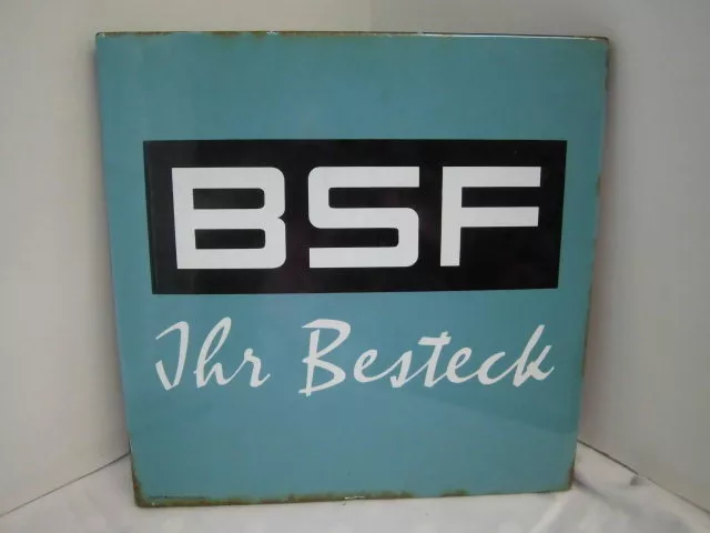 50er 60er BSF Ihr Silber Besteck altes Emailleschild  Werbung Schild  rare groß
