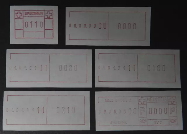 Schweiz- Lot 1984: 6 Automatenmarken / ATM / FRAMA SPECIMEN PROBEDRUCKE