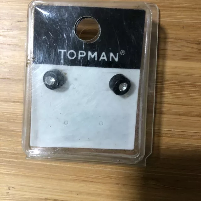 Topman Silver Studded Black Flat Circular  Earrings New Old Stock