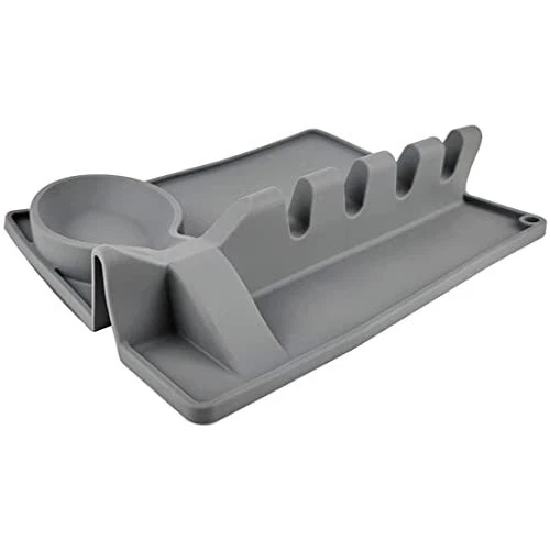Reposo de utensilio de silicona con almohadilla de goteo, soporte de cuchara para la parte superior de la estufa; descanso de la cuchara