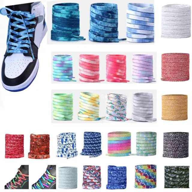 Tie dye Shoelaces Colorful Coloured Flat Round Bootlace Sneaker Shoe Laces AU