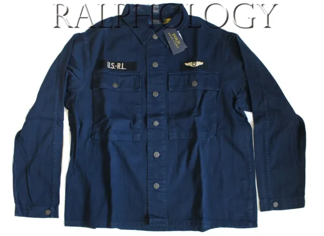 Polo Ralph Lauren Mens Navy Vintage USRL Flight Patch Military Over Shirt Jacket