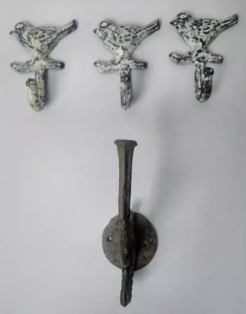 4 Cast Iron Towel Hanger Coat Hat Rack Hooks White Birds Victorian