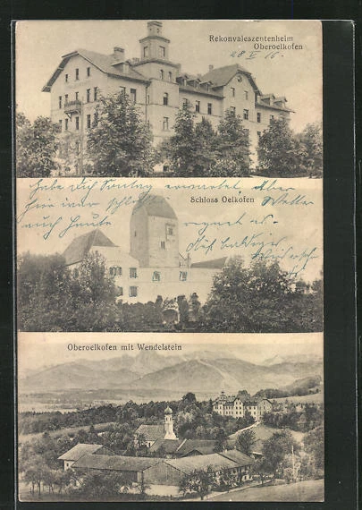 AK Oberoelkofen, Panorama mit Wandelstein und Rekonvaleszentenheim 1915