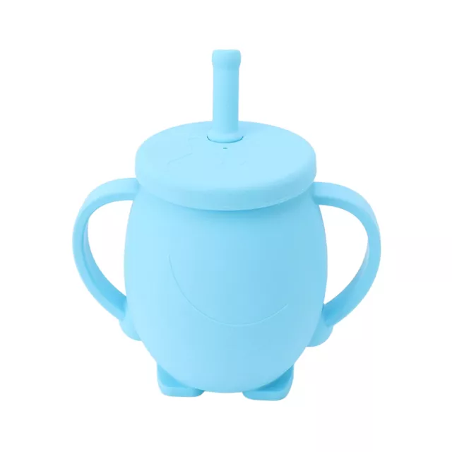 Toddler Infant Cups Silicone Training Sippy Cups With Straw Lid Trainer Cup Blue