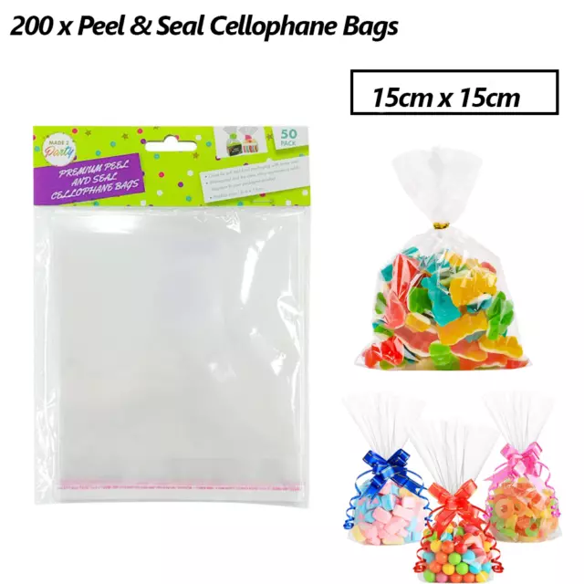 200Pcs Cellophane Bags Resealable Peel & Seal Adhesive Party Opp Packaging Bag