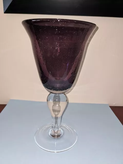 Artland Iris Plum Amethyst Clear Bubble Hand Blown Glass Water Goblet Vintage