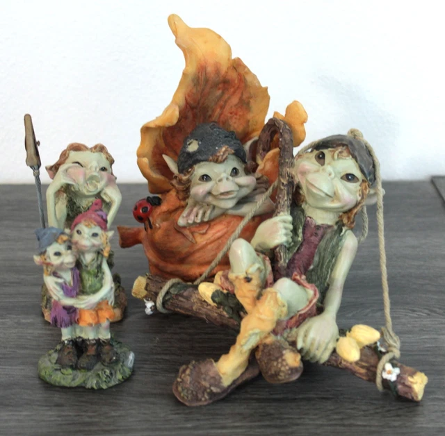 Gruppo di 4 Pixies Folletti Gnomi Elfi - Les Alpes - statuette da collezione