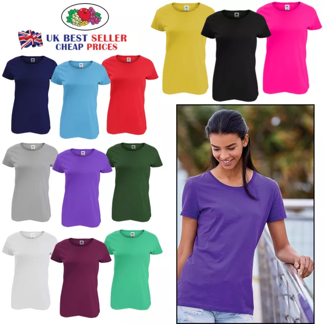 Originale Frutta Di The Loom Maglietta Donna Manica Corta 3 O 5 Pacco T-Shirt UK