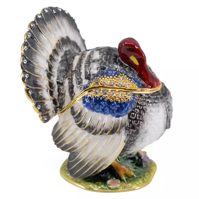Bejeweled Enameled Pewter Tom Turkey Trinket Box With Crystals 2.5" High New!