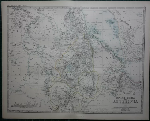 1887 Grande Vittoriano Mappa ~ Superiore Nubia & Abyssinia ~ Habesh Shoa