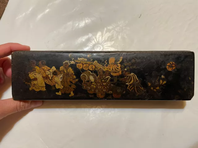 Ancienne Boite plume crayon ou Coffret bijoux  laque de Chine Décor dorée XIXe