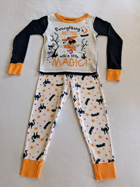 Disney Girls Size 4 Halloween 2 Pc Pajama Set Minnie Mouse Cotton Full Sleeve