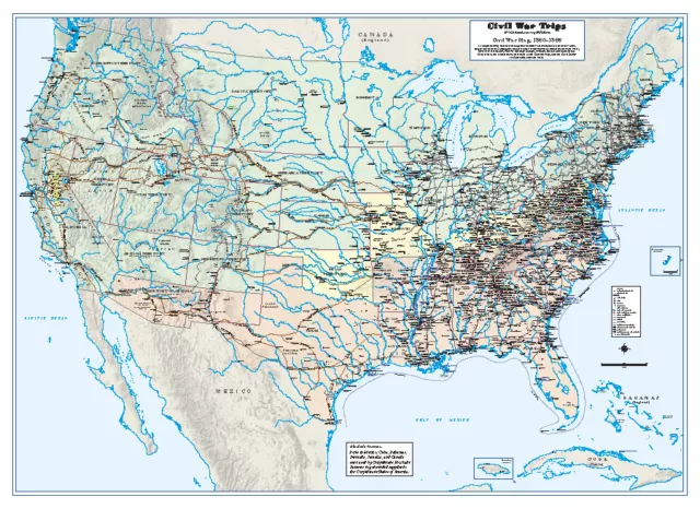 Civil War Battlefield Wall Map 35 x 52 Gloss Coating 150th Anniversary Edition