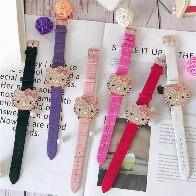 Cartoon Hello Kitty Watch Children Girls Crystal Quartz Wrist Digital Watches