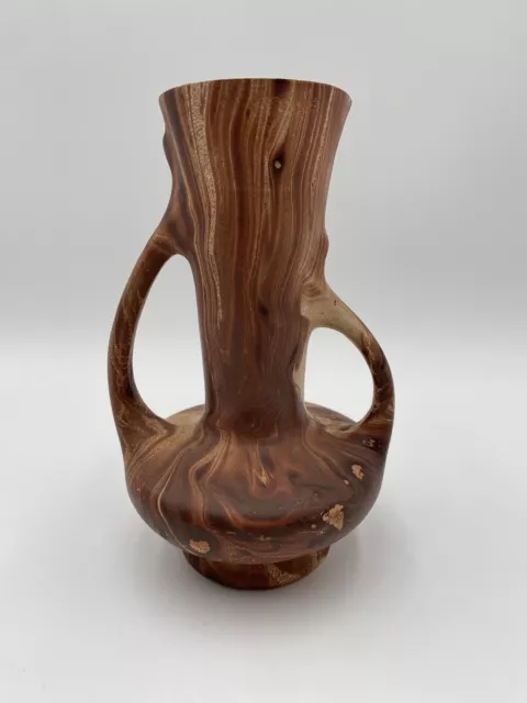 Vintage Rocky Mountain Pottery Romco Faux Wood Grain Double Handle Vase USA