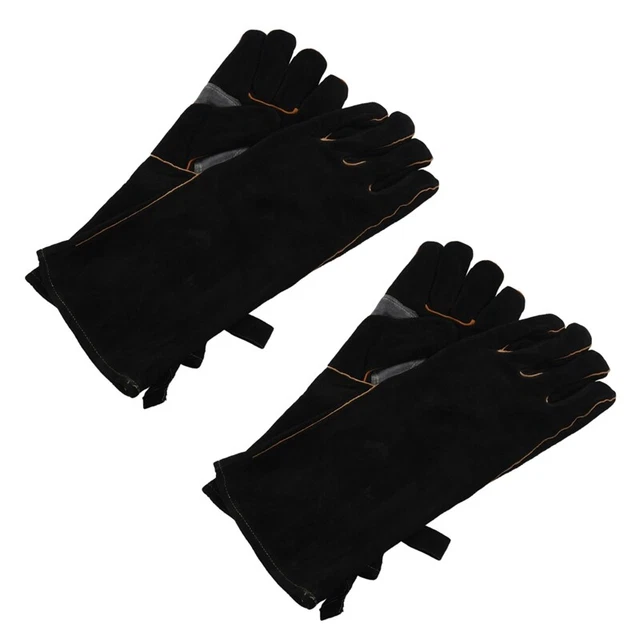 2X Extreme Heat&Fire Resistant Gloves Leather with Stitching,Mitts Perfect fL3O3