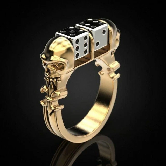 Skull Dice Mens Ring Biker Gold Silver Mens Ring