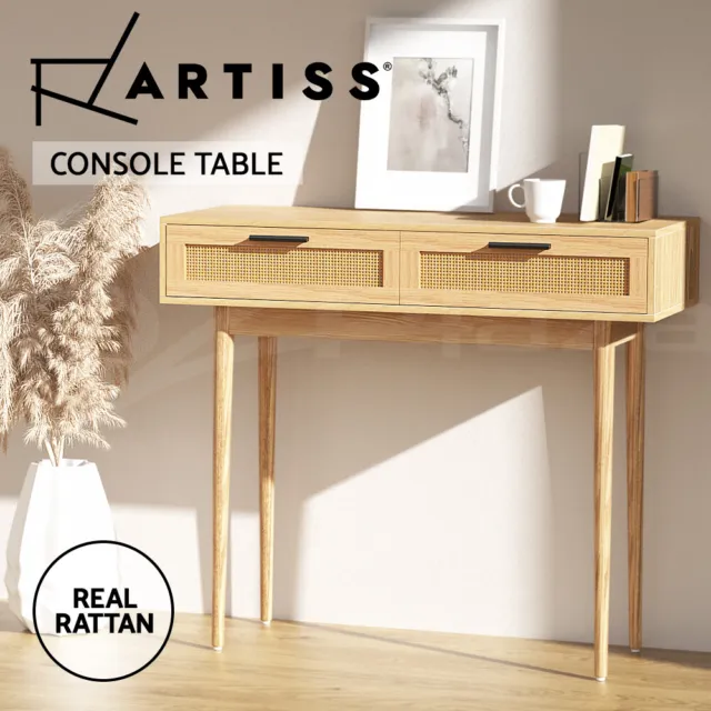 Artiss Console Table Entry Table Rattan Drawer Storage Hallway Tables Wood