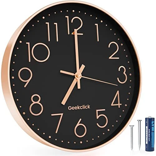 12" Wall Clock [Battery Included], Silent & Large Wall Clocks Rose Gold &Black
