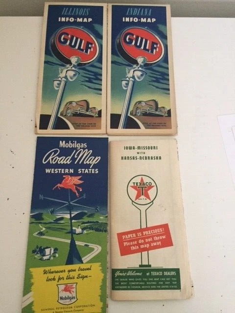 1940s  Service Station Highway  Travel 4 Road Maps Mobilgas Gulf Texaco