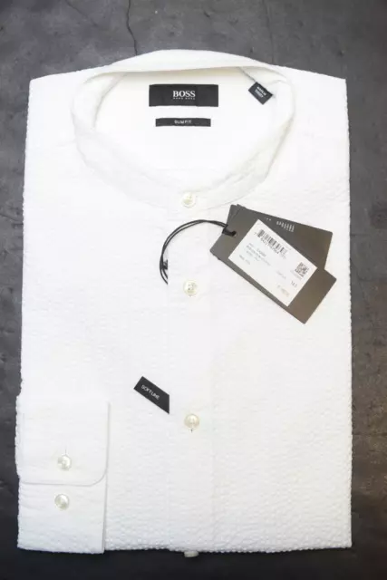 HUGO BOSS Uomo Jordi Slim Fit Rialzato Colletto Cotone Bianco Camicia 38 15