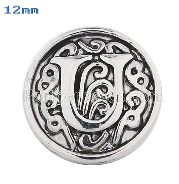 Antiqued Silver Alphabet Letter U 12mm Mini Snap Charm Button For Ginger Snaps