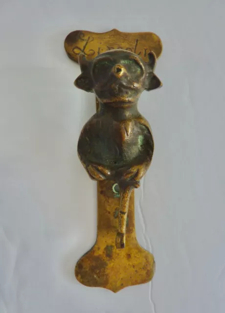 Antique 4.5" LINCOLN IMP Devil Gargoyle Demon Brass Door KNOCKER