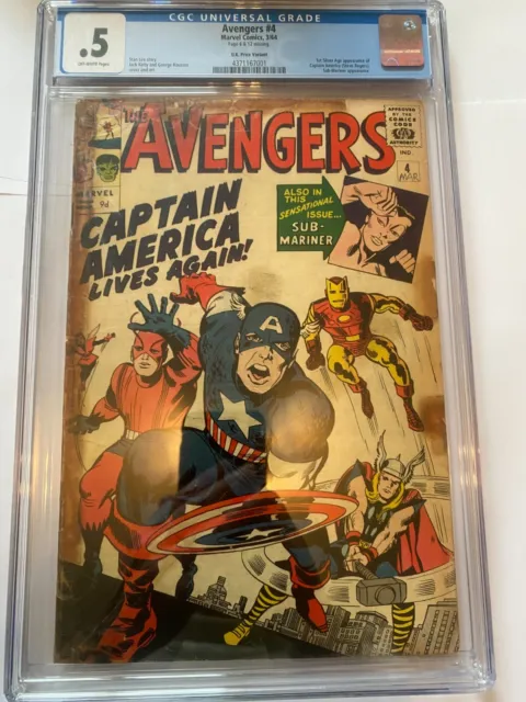 THE AVENGERS #4 1st SA app Captain America UK Price Variant  Marvel 1964 CGC 0.5