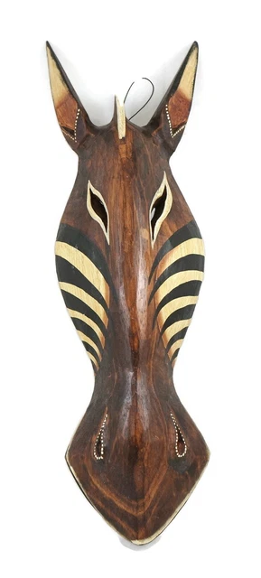 Large Wooden Hand Carved And Painted African Animals Decor Zebra Mask Folk Art